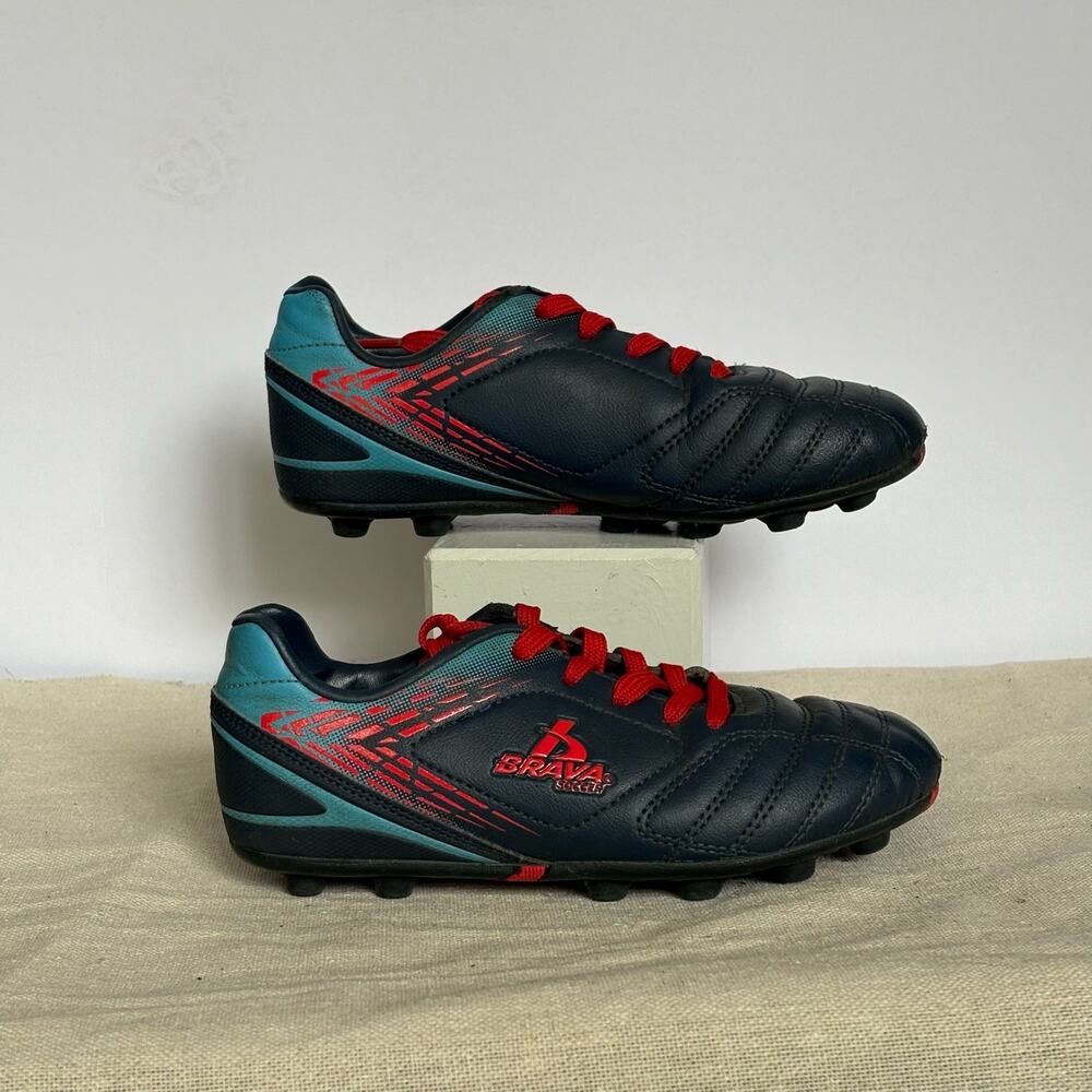 Brava Soccer Boys Size 1D Navy Blue Red Molded Cleats Youth Football Outdoor - Picture 2 of 7